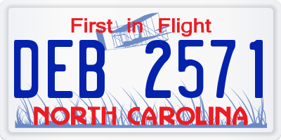 NC license plate DEB2571