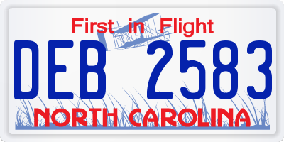 NC license plate DEB2583