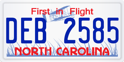 NC license plate DEB2585