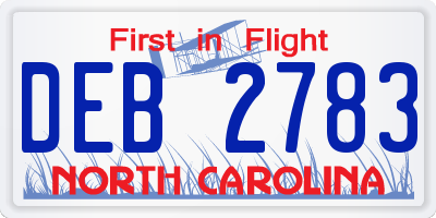 NC license plate DEB2783