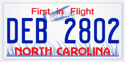NC license plate DEB2802