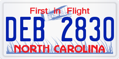 NC license plate DEB2830