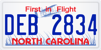 NC license plate DEB2834