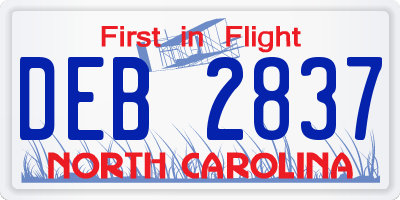 NC license plate DEB2837
