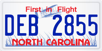 NC license plate DEB2855