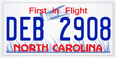 NC license plate DEB2908