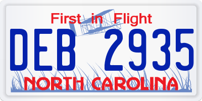 NC license plate DEB2935