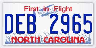 NC license plate DEB2965