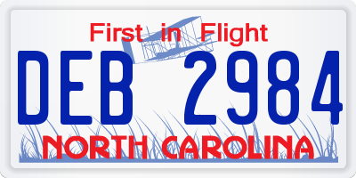 NC license plate DEB2984