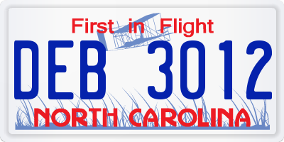NC license plate DEB3012