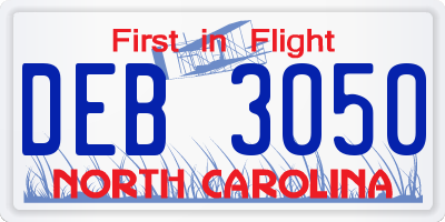 NC license plate DEB3050