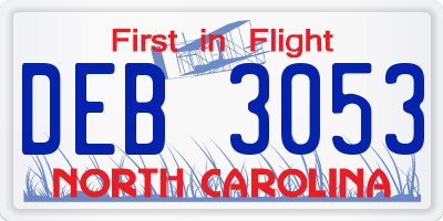 NC license plate DEB3053