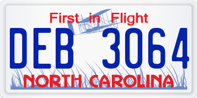 NC license plate DEB3064