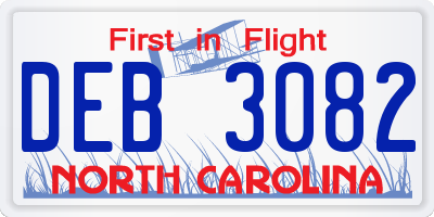 NC license plate DEB3082