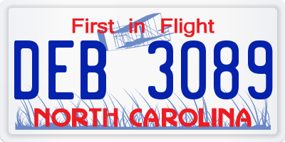 NC license plate DEB3089