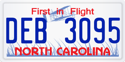 NC license plate DEB3095
