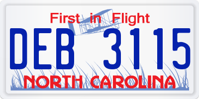 NC license plate DEB3115