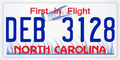 NC license plate DEB3128