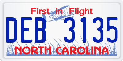 NC license plate DEB3135