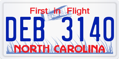 NC license plate DEB3140