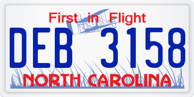 NC license plate DEB3158
