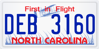 NC license plate DEB3160