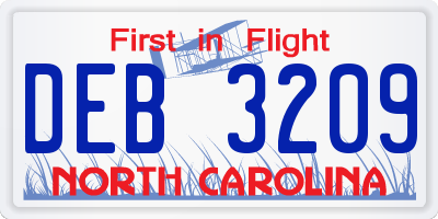 NC license plate DEB3209