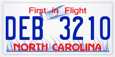 NC license plate DEB3210