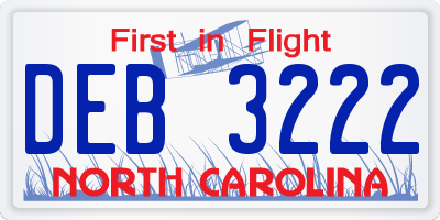 NC license plate DEB3222