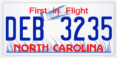 NC license plate DEB3235