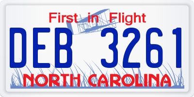 NC license plate DEB3261