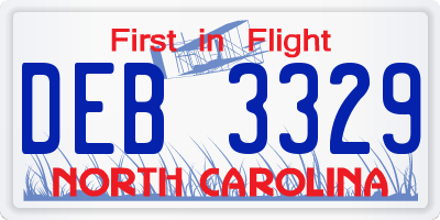 NC license plate DEB3329
