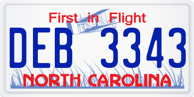 NC license plate DEB3343
