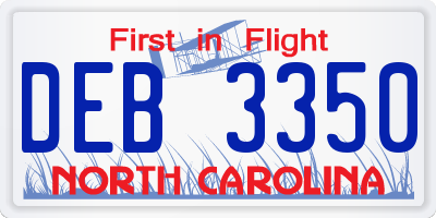 NC license plate DEB3350
