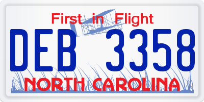 NC license plate DEB3358