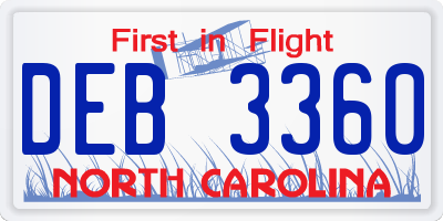 NC license plate DEB3360