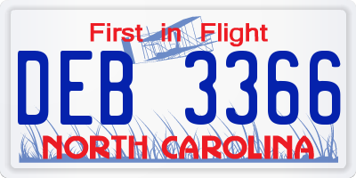 NC license plate DEB3366