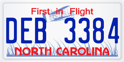 NC license plate DEB3384