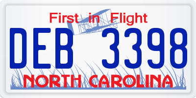 NC license plate DEB3398