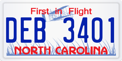NC license plate DEB3401
