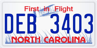 NC license plate DEB3403