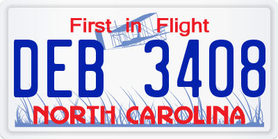 NC license plate DEB3408