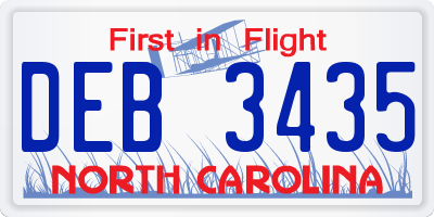 NC license plate DEB3435