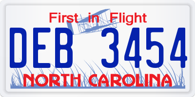NC license plate DEB3454