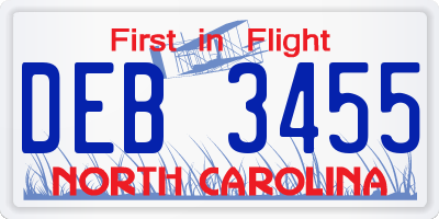 NC license plate DEB3455