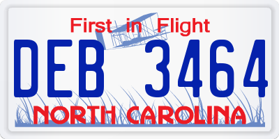 NC license plate DEB3464
