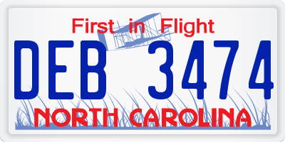 NC license plate DEB3474