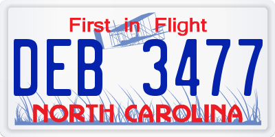 NC license plate DEB3477