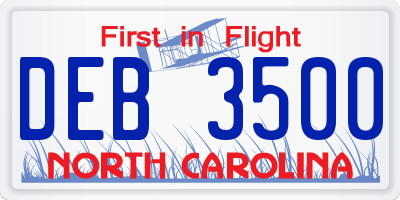 NC license plate DEB3500