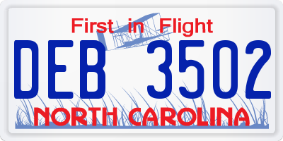 NC license plate DEB3502
